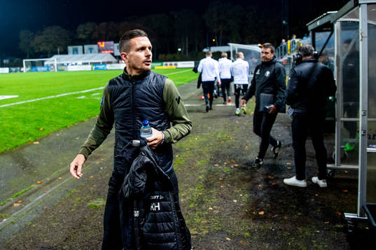 Trelleborgs tränare Kristian Haynes innan fotbollsmatchen