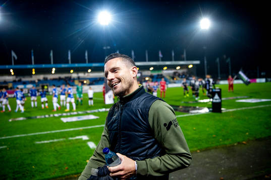 Trelleborgs tränare Kristian Haynes innan fotbollsmatchen