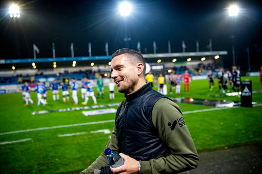Trelleborgs tränare Kristian Haynes innan fotbollsmatchen