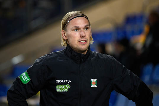 Varbergs Hampus Zackrisson före fotbollsmatchen i