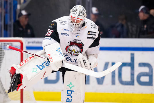 Malmö Redhawks målvakt Adam Werner jublar