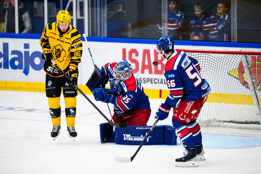 Skellefteås Rickard Hugg mot Oskarshamns målvakt Joe