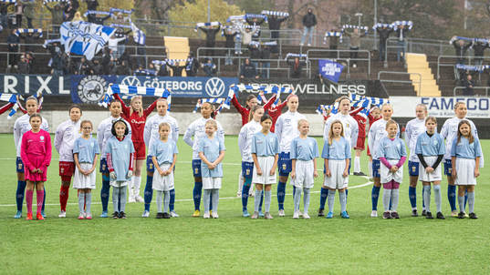 IFK Göteborgs startelva samt maskottar innan