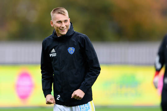 Falkenbergs Gabriel Johansson före fotbollsmatchen i Ettan