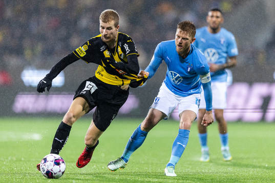 Häckens Simon Gustafson och Malmö FFs Anders Christiansen