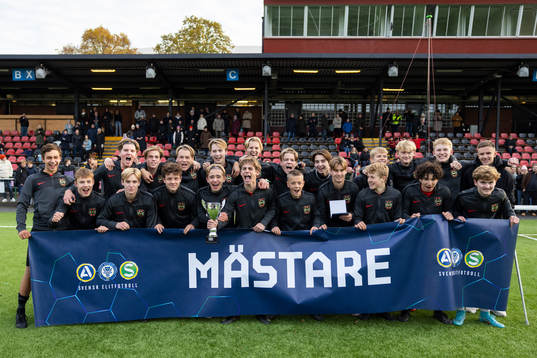 Brommapojkarnas spelare jublar med pokalen