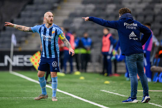 Djurgårdens Magnus Eriksson och tränare Thomas Lagerlöf