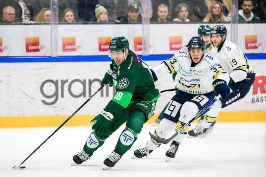 Färjestads Remi Elie och HV71s Måns Lindbäck