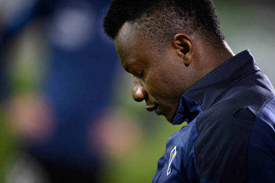 Halmstads Thomas Boakye före fotbollsmatchen i Superettan