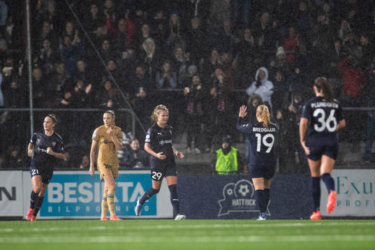 Olivia Holdt of FC Rosengård celebrates scoring 1-2