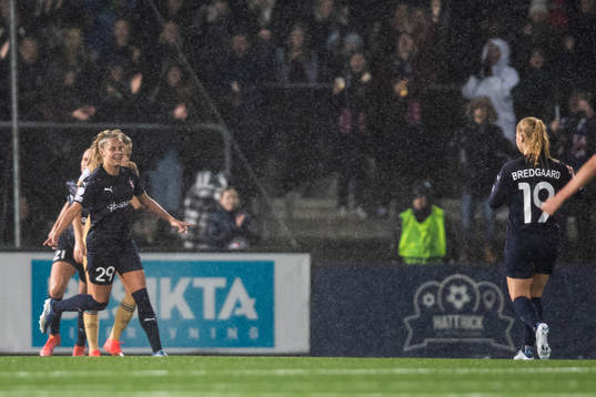 Olivia Holdt of FC Rosengård celebrates scoring 1-2