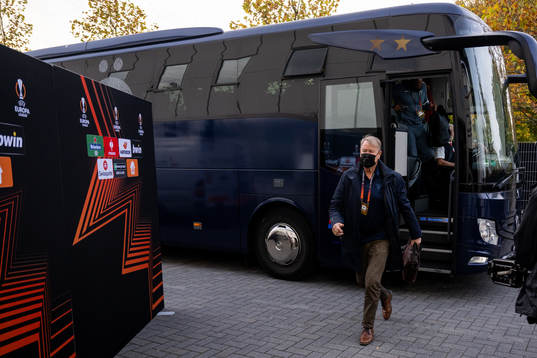 Head coach Åge Hareide of Malmö FF arrives to the stadium