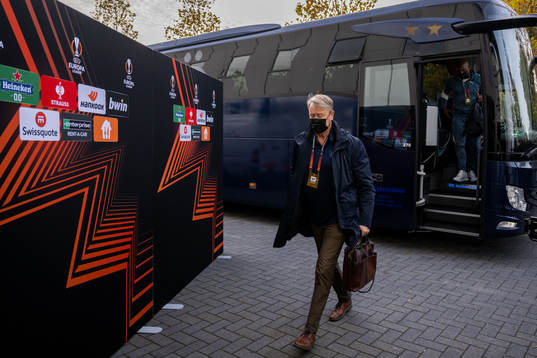 Head coach Åge Hareide of Malmö FF arrives to the stadium