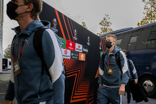 Hugo Larsson of Malmö FF arrives to the stadium