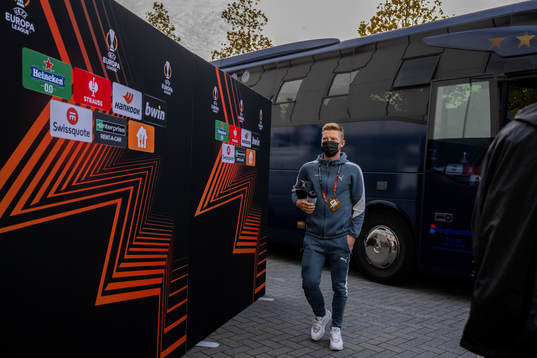 Anders Christiansen of Malmö FF arrives to the stadium