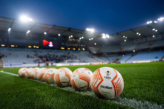 General view of official match balls at Malmö New Stadium