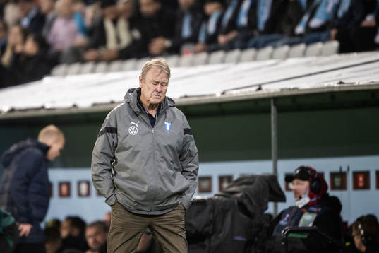 head coach Åge Hareide of Malmö looks dejected