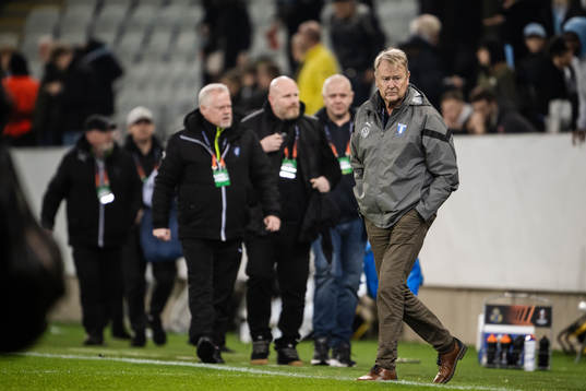 head coach Åge Hareide of Malmö looks dejected