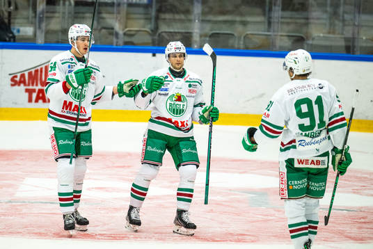 Rögles William Wallinder jublar med Adam Tambellini