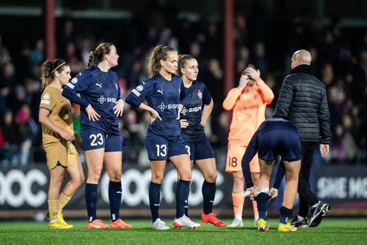 Stefanie Sanders and Frederikke Thögersen of FC Rosengård