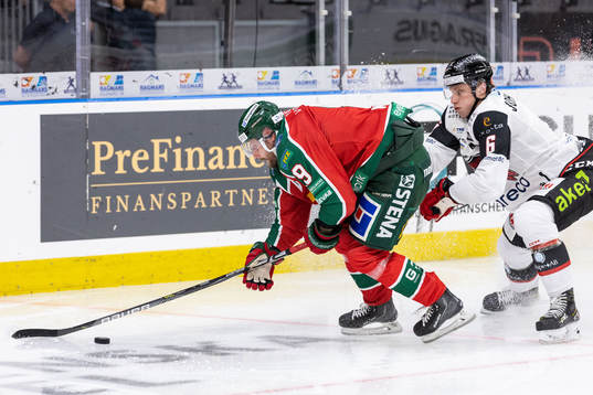 Frölundas Jan Mursak och Malmö Redhawks Theodor Johnsson