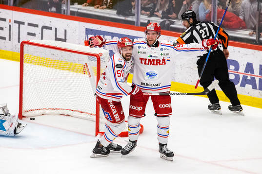 Timrås Anton Lander och Magnus Pääjärvi jublar