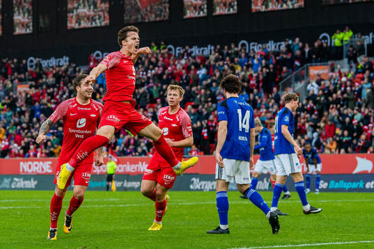 Felix Horn Myhre of Brann celebrates
