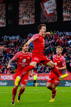Felix Horn Myhre of Brann celebrates