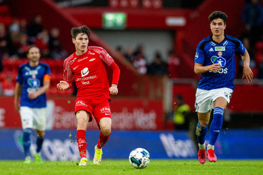 Kasper Skaanes of Brann and Filip Møller Delaveris of KFUM