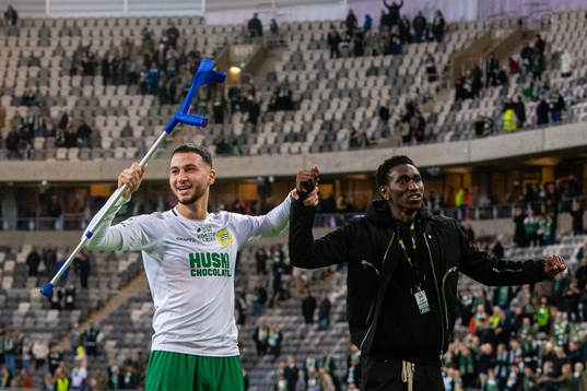 Hammarbys Abdelrahman Saidi och Bubacarr Trawally jublar