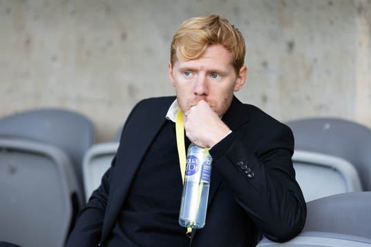 Häckens chefsscout Hampus Andersson innan fotbollsmatchen