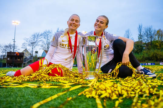 Guro Bergsvand and Marthine Østenstad of Brann celebrate