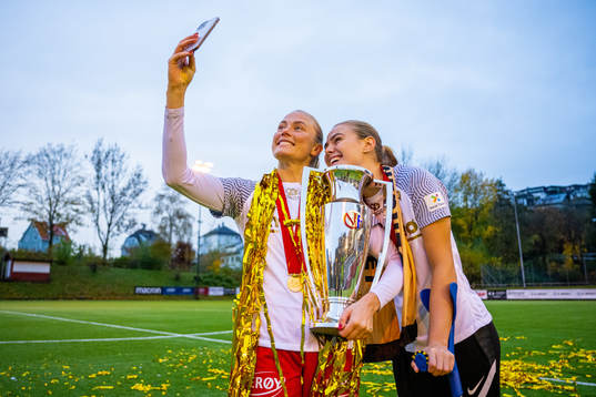 Guro Bergsvand and Marthine Østenstad of Brann celebrate