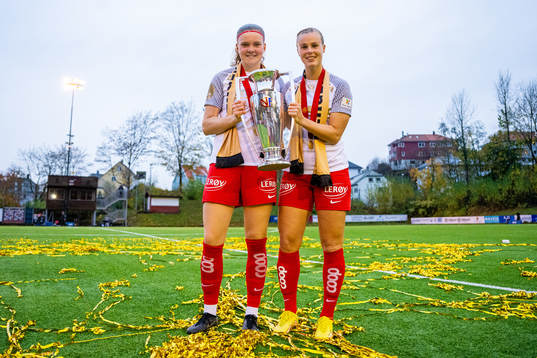Signe Gaupset and Nora Eide Lie of Brann celebrate with the