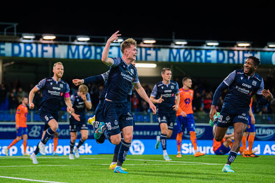 Max Normann Williamsen of Kristiansund celebrates