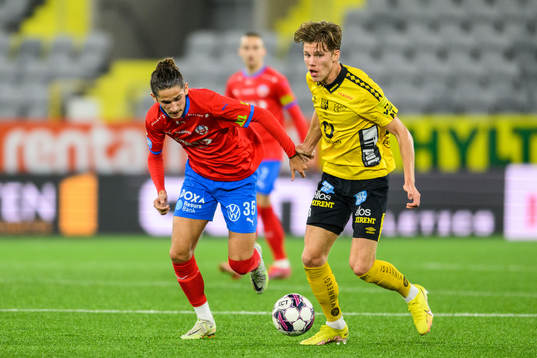 Helsingborgs Ervin Gigovic och Elfsborgs Noah Söderberg
