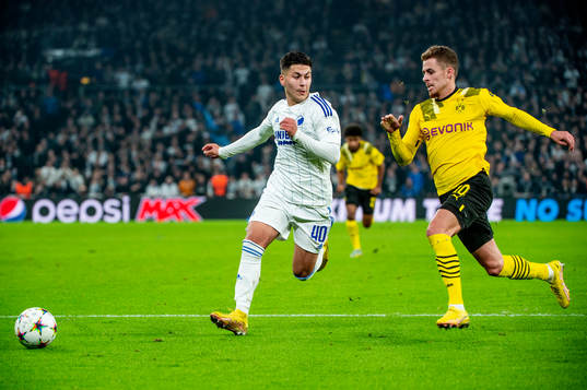 Roony Bardghji of FC Copenhagen and Thorgan Hazard of