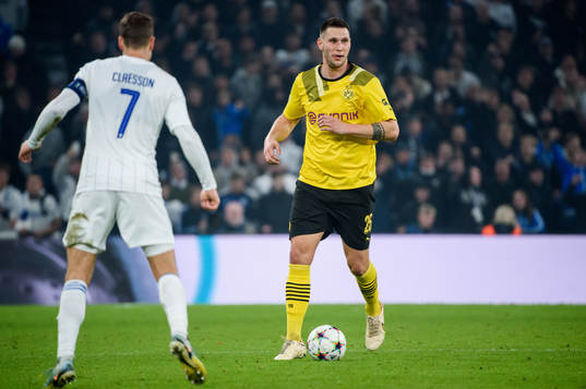 Viktor Claesson of FC Copenhagen and Niklas Sule of Dortmund