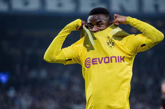 Youssoufa Moukoko of Dortmund looks dejected