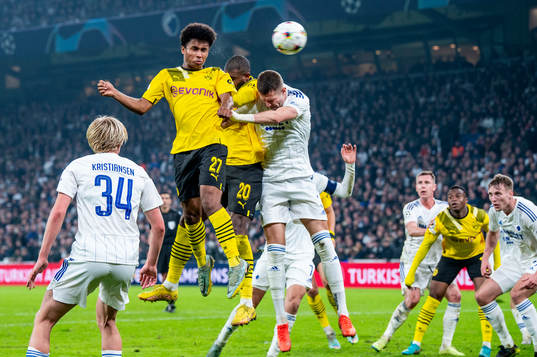 Karim Adeyemi and Anthony Modeste of Dortmund and Denis