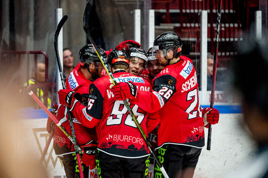 Malmö Redhawks Pathrik Westerholm jublar med lagkamraterna