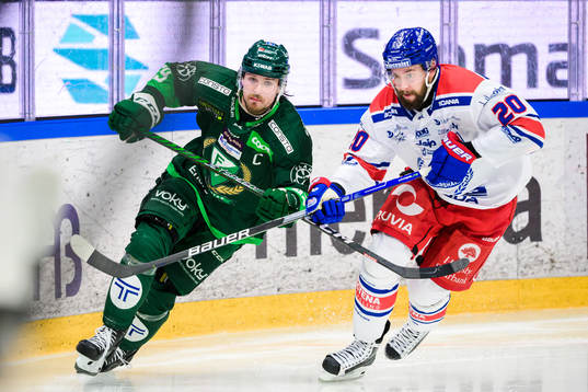 Färjestads Linus Johansson och Oskarshamns Hynek Zohorna
