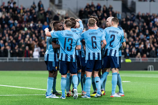 Magnus Eriksson of Djurgården celebrates with team mates