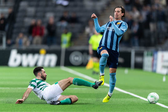 Roberto Lopes of Shamrock Rovers and Gustav Wikheim of