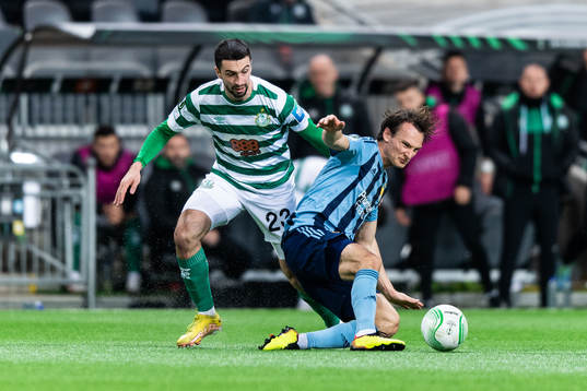 Neil Farrugia of Shamrock Rovers and Hjalmar Ekdal of