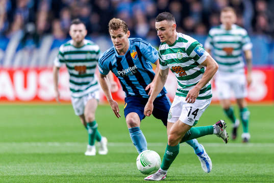 Hampus Finndell of Djurgården and Simon Power of Shamrock