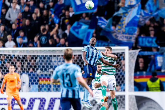 Joel Asoro of Djurgården and Lee Grace of Shamrock Rovers