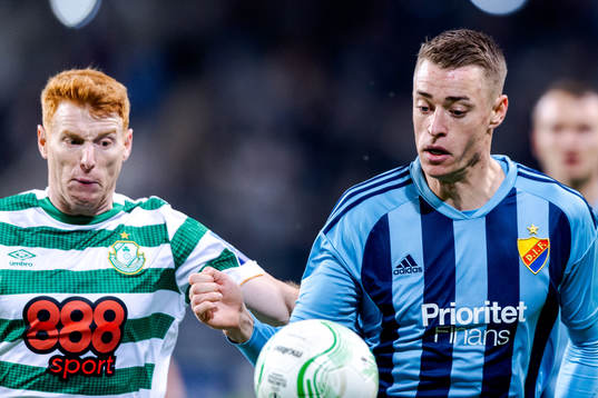 Rory Gaffney of Shamrock Rovers and Jesper Löfgren of