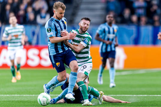 Rasmus Schuller of Djurgården and Jack Byrne of Shamrock