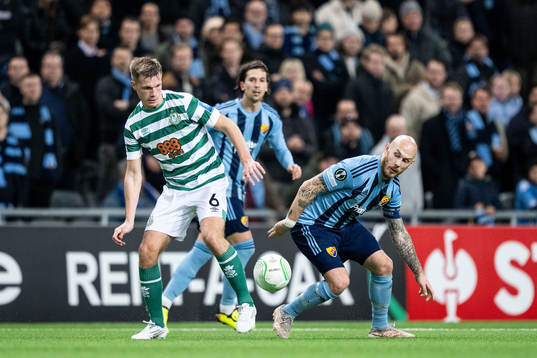 Daniel Cleary of Shamrock Rovers and Magnus Eriksson of